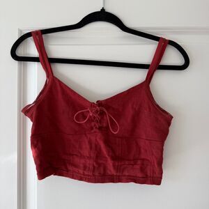 Free People Women's Red and Burgundy Lace Up Crop-top